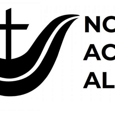 A Cross positioned over two wavy lines next to the text NCC Action Alert